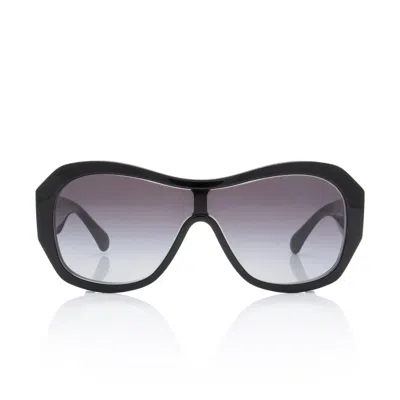 Pre-owned Chanel Crystal Cc Shield Sunglasses In Black