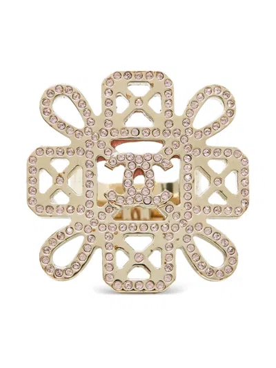 Pre-owned Chanel Crystal-embellished Flower-motif Ring