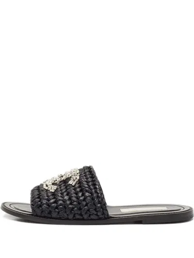 Pre-owned Chanel Crystal Interlocking-cc Sandals