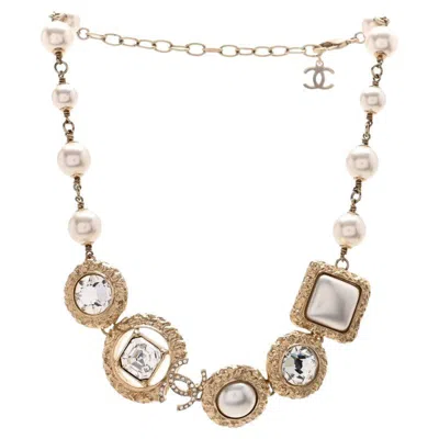Pre-owned Chanel Crystal Pearl Cc Gold Choker Necklace In Multi