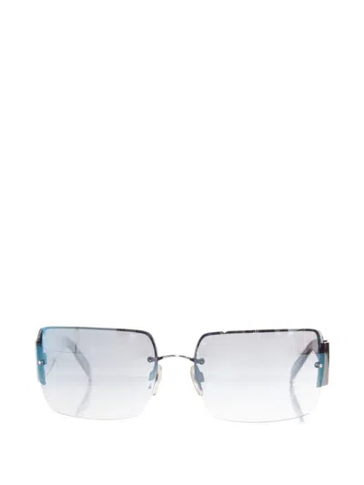 Pre-owned Chanel Crystal Rectangle-frame Sunglasses In Silver