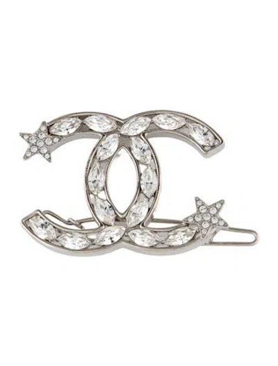 Pre-owned Chanel Crystal Starfall Cc Hair Clip In Silver