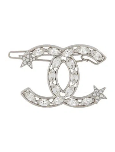Pre-owned Chanel Crystal Starfall Cc Hair Clip W/ Tags In Silver