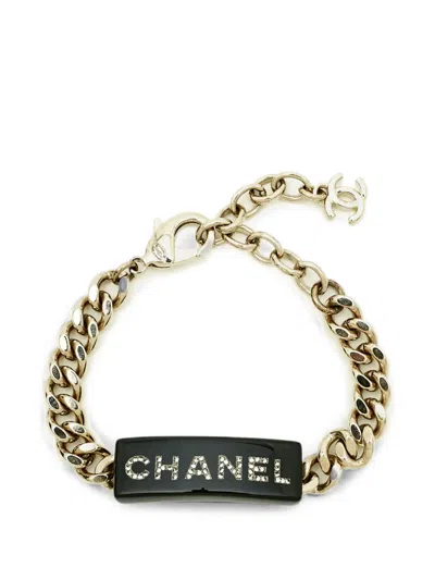 Pre-owned Chanel Crystal-embellished Bracelet In Gold