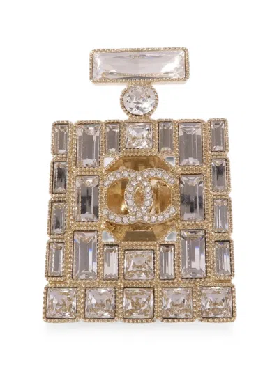 Pre-owned Chanel Crystal-embellished Brooch In Gold
