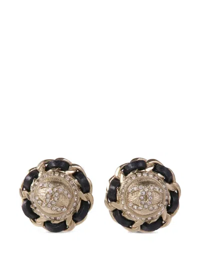 Pre-owned Chanel Crystal-embellished Earrings In Gold
