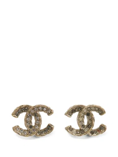 Pre-owned Chanel Crystal-embellished Earrings In Gold