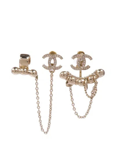 Pre-owned Chanel Crystal-embellishments Earrings In Gold