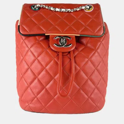 Pre-owned Chanel Cuba Urban Spirit Small Orange Lambskin Leather Backpack Bag