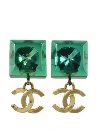 Pre-owned Chanel Cube Cc Dangle Earrings In Gold