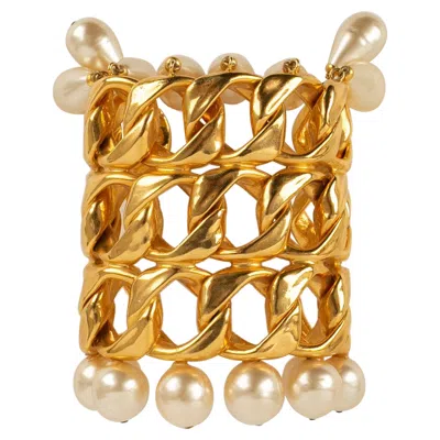 Pre-owned Chanel Cuff Bracelet In Golden Metal, Costume Pearls, And Pearly Drops In Multi
