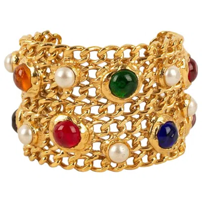 Pre-owned Chanel Cuff Bracelet In Golden Metal With Cabochons In Multi