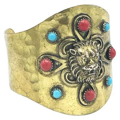 Pre-owned Chanel Cuff/bracelet Hammered Gold Plated Metal Iconic Lions , Early 1965's In Multi