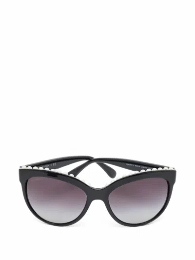 Pre-owned Chanel Cultured Pearl Butterfly Sunglasses In Black
