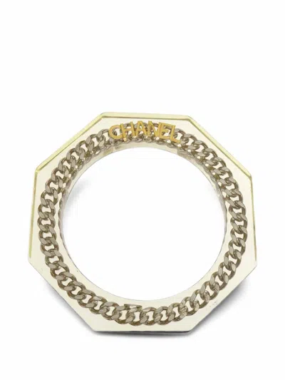 Pre-owned Chanel Curb-chain Octagonal Bangle In White