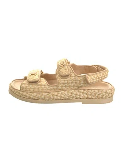 Pre-owned Chanel 'dad' Faux Pearl Accents Espadrilles In Gold