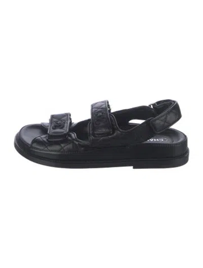 Pre-owned Chanel Dad Interlocking Cc Logo Sandals In Black