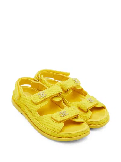 Pre-owned Chanel Dad Logo-detail Sandals In Yellow