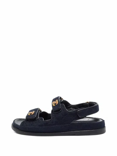Pre-owned Chanel Dad Quilted Cc Logo Sandals In Blue