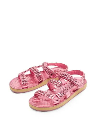 Pre-owned Chanel Dad Quilted Chain-link Sandals In Pink