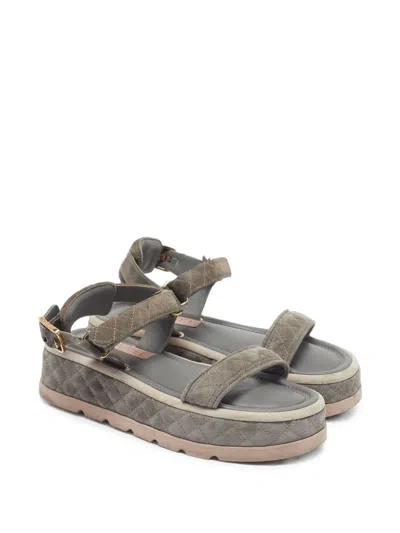 Pre-owned Chanel Dad Quilted Sandals In Grey