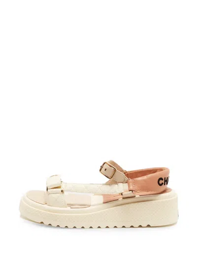 Pre-owned Chanel Dad Quilted Sandals In Neutral