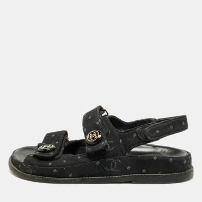 Pre-owned Chanel Dad Size 37 Black Denim Slingback Sandals