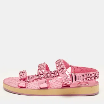 Pre-owned Chanel Dad Size 37 Pink Leather Slingback Sandals