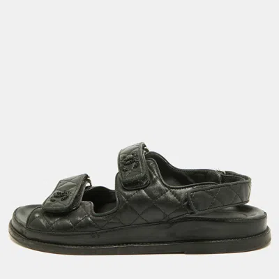Pre-owned Chanel Dad Size 38 Black Leather Slingback Sandals