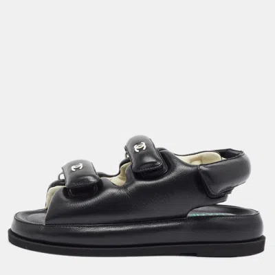 Pre-owned Chanel Dad Size 38.5 Black Leather Slingback Sandals