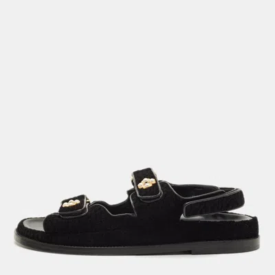 Pre-owned Chanel Dad Size 39.5 Black Wool Flat Sandals