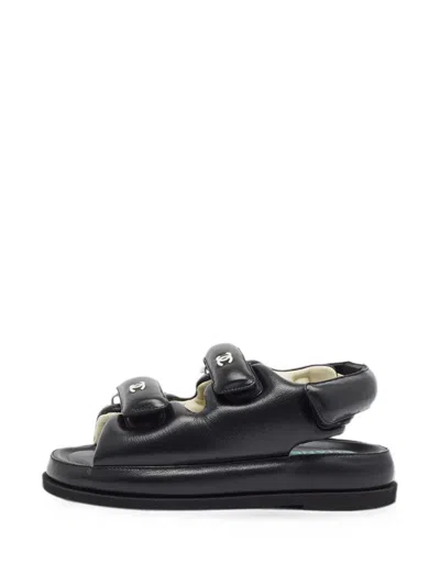 Pre-owned Chanel Dad Slingback Leather Sandals In Black