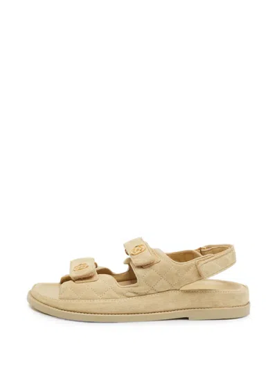 Pre-owned Chanel Dad Touch-strap Sandals In Neutrals