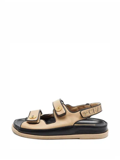 Pre-owned Chanel Dad Touch-strap Sandals In Neutrals