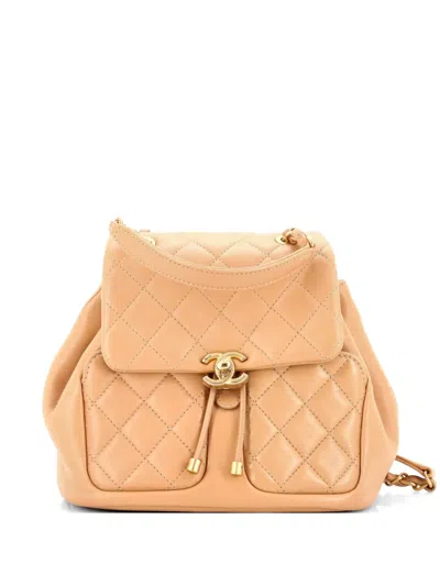 Pre-owned Chanel Daily Friend Quilted Lambskin Backpack In Neutral