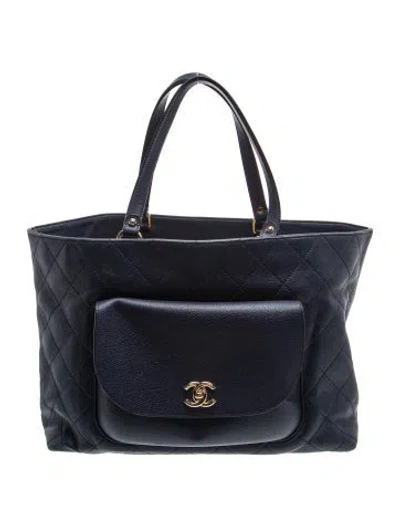 Pre-owned Chanel Daily Round Tote In Blue