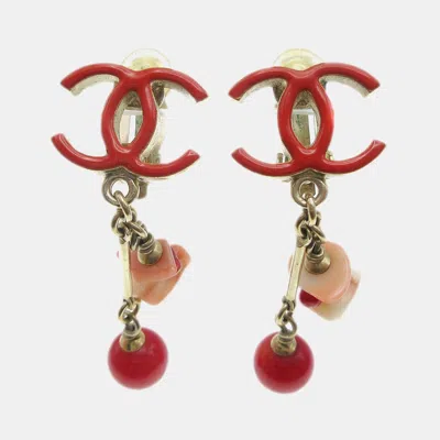 Pre-owned Chanel Dangle Earrings Clip-on Red