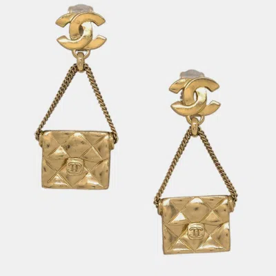 Pre-owned Chanel Dangle Earrings Handbag Clip-on Gold 02p