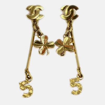 Pre-owned Chanel Dangle Pierced Earrings Gold