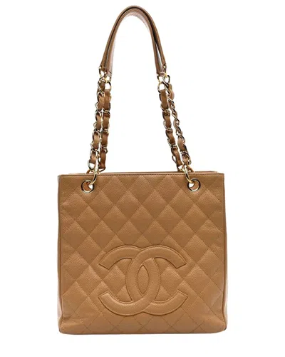 Pre-owned Chanel Dark Beige Caviar Leather Petit Shopping Tote (authentic Pre-loved)