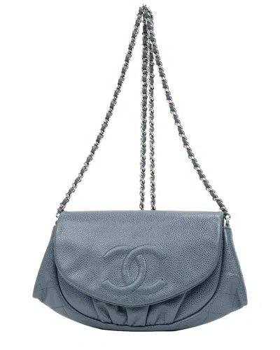 Pre-owned Chanel Dark Blue Caviar Leather Half Moon Wallet On Chain (authentic Pre-loved)