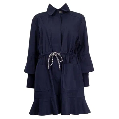Pre-owned Chanel Dark Blue Cotton Oversized Drawstring Coat Jacket 38 S