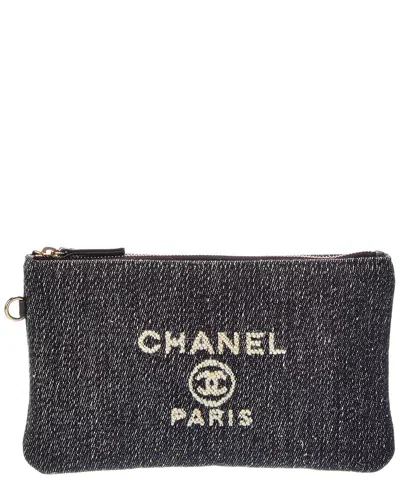 Pre-owned Chanel Dark Blue Denim Denim Small Deauville Zipped Pouch (authentic Pre-  Loved)
