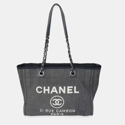 Pre-owned Chanel Dark Blue Denim Small Deauville Tote Bag