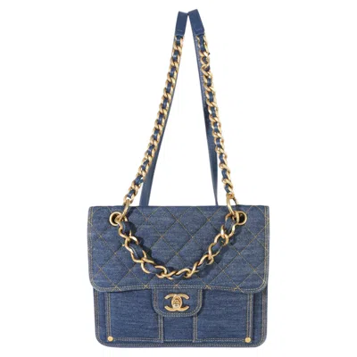 Pre-owned Chanel Dark Blue Quilted Denim Double You Backpack