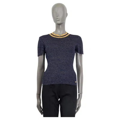 Pre-owned Chanel Dark Blue Viscose 2019 New York Lurex Knit T-shirt Shirt 36 Xs