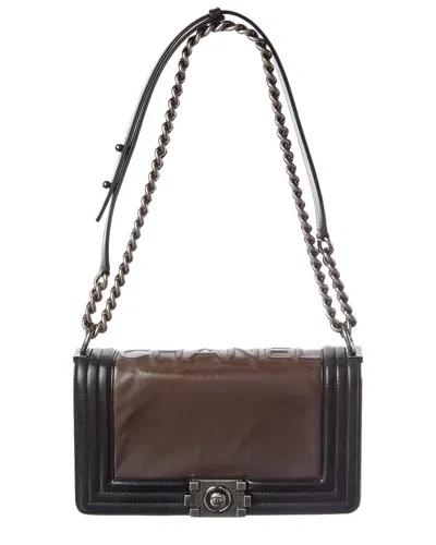 Pre-owned Chanel Dark Brown Caviar Leather Shoulder Bag (authentic Pre-loved)