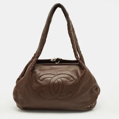 Pre-owned Chanel Dark Brown Leather Frame Shoulder Bag