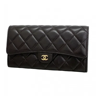Pre-owned Chanel Dark Brown Leather Long Wallet (bi-fold) ()