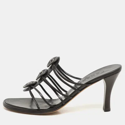 Pre-owned Chanel Dark Brown Leather Strappy Sandals Size 37